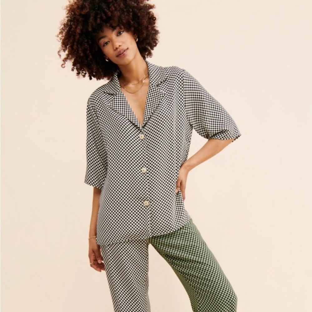 Black & white checker oversized button down top - Lisa says gah